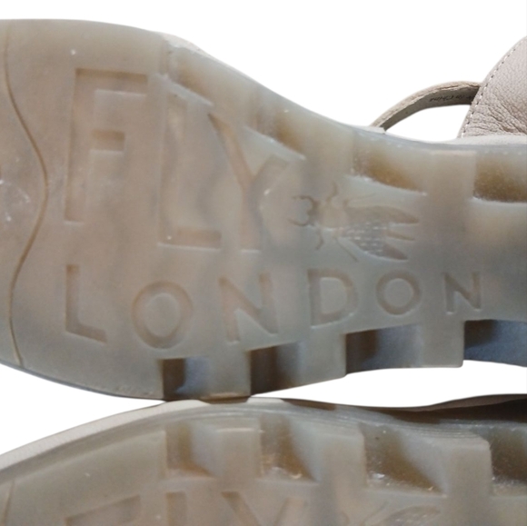 Fly London Cream Sandals with Ankle Strap and Contoured Footbed - Picture 9 of 10